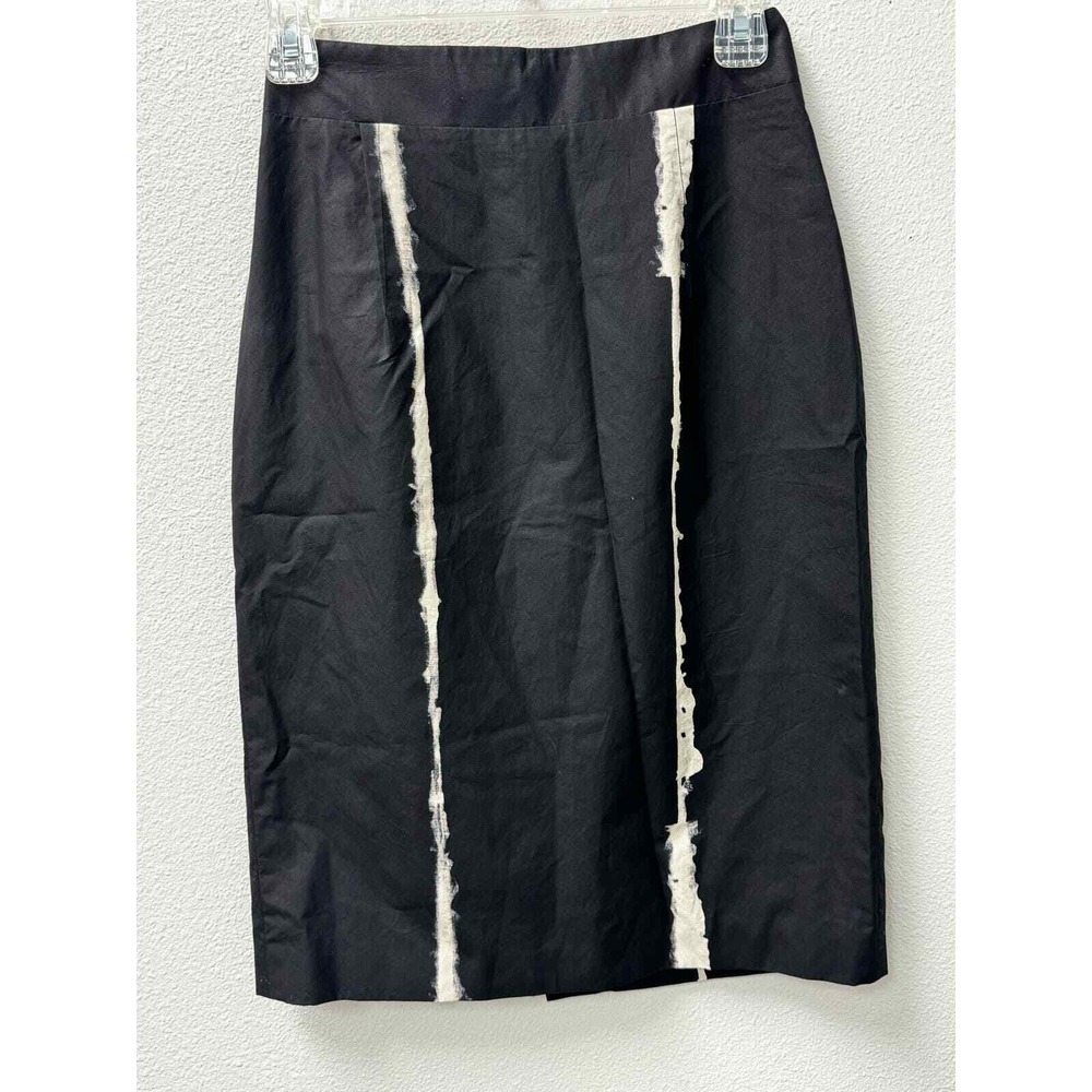 Jenni Kayne Womens Black Cotton Pencil Skirt White Stripe Detail Size 4